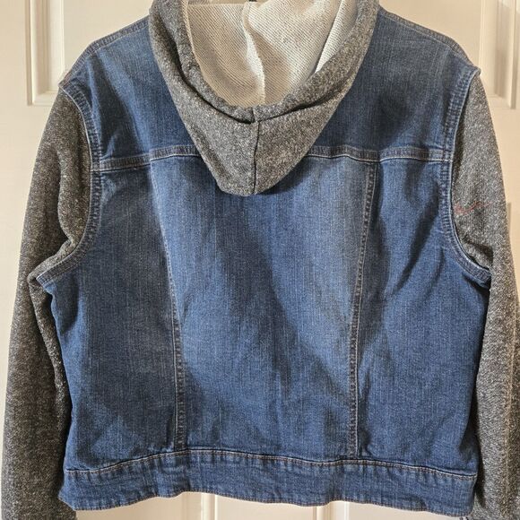 Mossimo Supply Co Denim Jean Jacket Hoodie XXL Blue Gray Knit Sleeves Casual - Picture 9 of 10